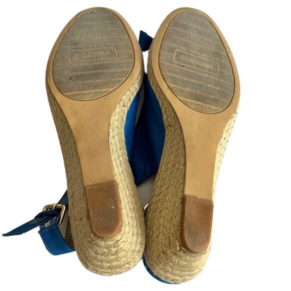 Bandolino Royal Blue Bow Peep Toe Slingback Heel Espadrilles Sandals 8.5 *GOOD* - Picture 7 of 7